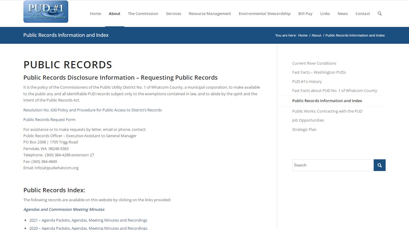 Public Records Information and Index – PUD Whatcom