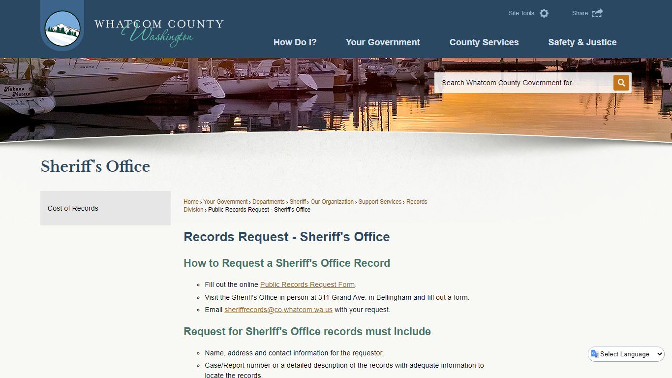 Records Request - Sheriff's Office - Whatcom County
